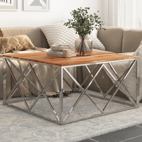 Mesa de centro acero inoxidable plateado y madera maciza acacia de , Mesas de centro - Ref: Foro24-349983, Precio: 178,95 €, ...