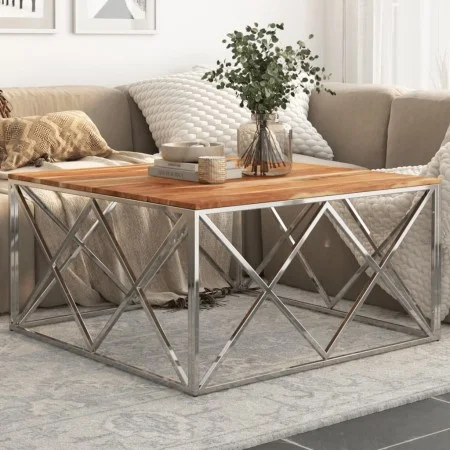 Couchtisch aus silbernem Edelstahl und massivem Akazienholz von , Couchtisch - Ref: Foro24-349983, Preis: 176,67 €, Rabatt: %
