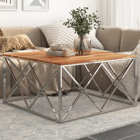 Mesa de centro acero inoxidable plateado y madera maciza acacia de , Mesas de centro - Ref: Foro24-349983, Precio: 178,95 €, ...