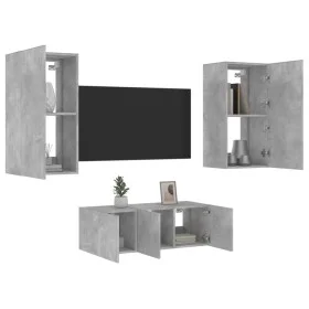 TV-Wandmöbel mit LED, 4-teilig, Betongrau, Holzwerkstoff von , TV-Möbel - Ref: Foro24-3216821, Preis: 182,48 €, Rabatt: %