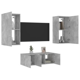 TV-Wandmöbel mit LED, 4-teilig, Betongrau, Holzwerkstoff von , TV-Möbel - Ref: Foro24-3216821, Preis: 184,84 €, Rabatt: %