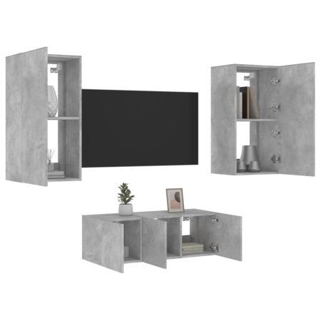 TV-Wandmöbel mit LED, 4-teilig, Betongrau, Holzwerkstoff von , TV-Möbel - Ref: Foro24-3216821, Preis: 184,84 €, Rabatt: %