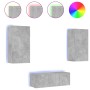 Muebles TV pared con LED 4 pzas madera ingeniería gris hormigón de , Muebles TV - Ref: Foro24-3216821, Precio: 190,13 €