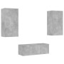 Muebles TV pared con LED 4 pzas madera ingeniería gris hormigón de , Muebles TV - Ref: Foro24-3216821, Precio: 190,13 €