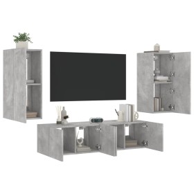 Muebles TV pared con LED 4 pzas madera ingeniería gris hormigón