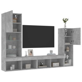 Muebles TV pared con LED 4 pzas madera ingeniería gris hormigón de , Muebles TV - Ref: Foro24-3216657, Precio: 177,62 €, Desc...