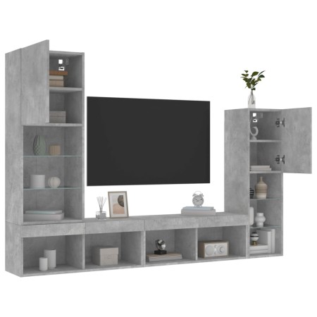 TV wall furniture with LED 4 pieces concrete gray engineered wood by , TV Furniture - Ref: Foro24-3216657, Price: 177,62 €, D...