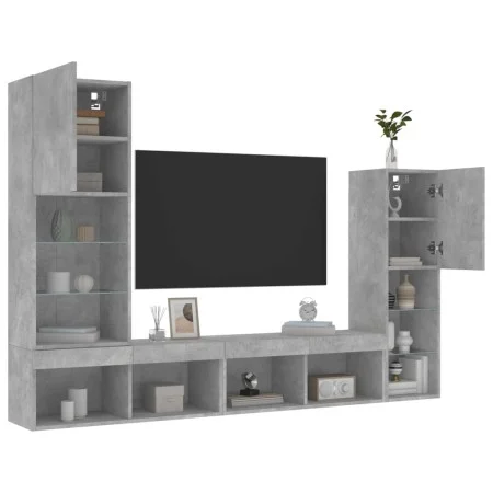 TV-Wandmöbel mit LED, 4-teilig, Betongrau, Holzwerkstoff von , TV-Möbel - Ref: Foro24-3216657, Preis: 173,24 €, Rabatt: %