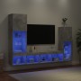 TV wall furniture with LED 4 pieces concrete gray engineered wood by , TV Furniture - Ref: Foro24-3216657, Price: 177,62 €, D...