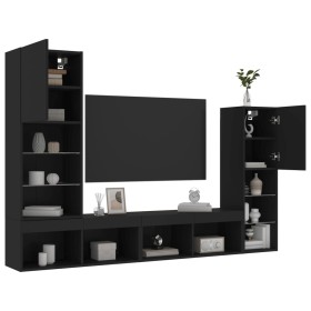 Wand-TV-Schränke mit LED, 4 Stück, schwarzes Holzwerkstoff von , TV-Möbel - Ref: Foro24-3216655, Preis: 180,13 €, Rabatt: %