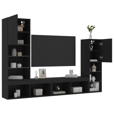 Wand-TV-Schränke mit LED, 4 Stück, schwarzes Holzwerkstoff von , TV-Möbel - Ref: Foro24-3216655, Preis: 178,08 €, Rabatt: %