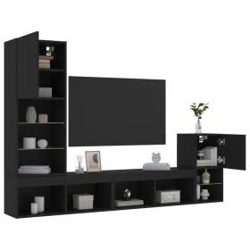 Wall TV cabinets with LED 4 pieces black engineered wood by , TV Furniture - Ref: Foro24-3216662, Price: 165,26 €, Discount: %