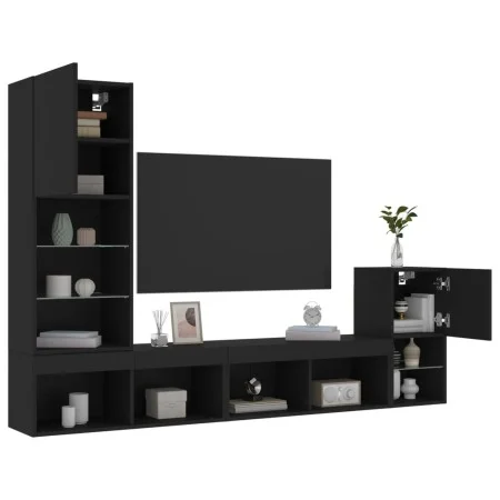 Wand-TV-Schränke mit LED, 4 Stück, schwarzes Holzwerkstoff von , TV-Möbel - Ref: Foro24-3216662, Preis: 165,26 €, Rabatt: %