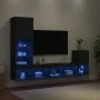 Wall TV cabinets with LED 4 pieces black engineered wood by , TV Furniture - Ref: Foro24-3216662, Price: 167,66 €, Discount: %
