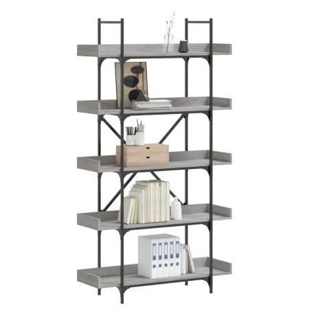 Bookcase with 5 shelves gray Sonoma wood 100x33x180.5 cm by , Bookcases and shelves - Ref: Foro24-837700, Price: 99,05 €, Dis...