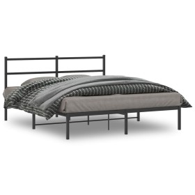 Estructura de cama con cabecero metal negro 160x200 cm de , Camas y somieres - Ref: Foro24-355368, Precio: 101,69 €, Descuent...