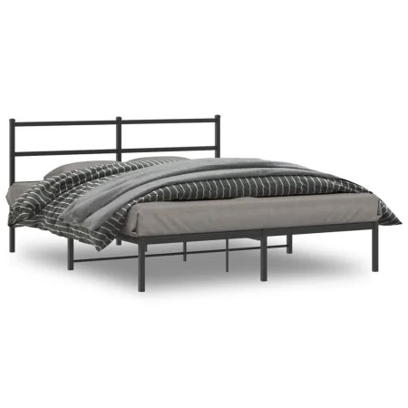 Bed frame with black metal headboard 160x200 cm by , Beds and slatted bases - Ref: Foro24-355368, Price: 101,47 €, Discount: %