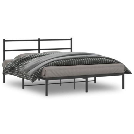 Estructura de cama con cabecero metal negro 160x200 cm de , Camas y somieres - Ref: Foro24-355368, Precio: 103,12 €, Descuent...