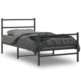 Bed frame with headboard and black metal footboard 100x190cm by , Beds and slatted bases - Ref: Foro24-355377, Price: 67,14 €...