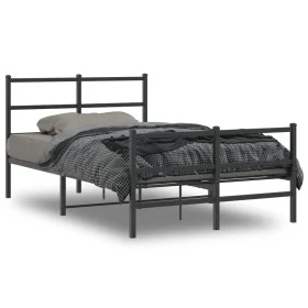 Bed frame with headboard and black metal footboard 120x190cm by , Beds and slatted bases - Ref: Foro24-355380, Price: 83,13 €...