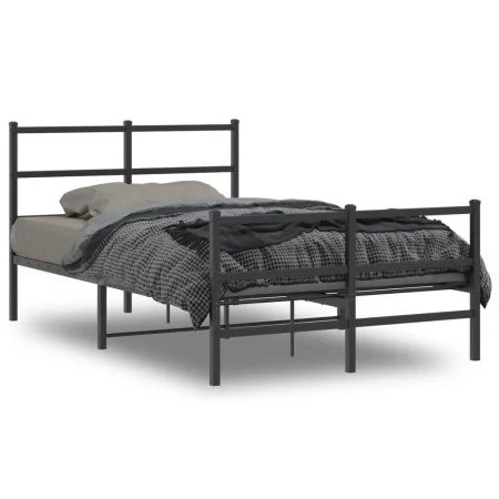 Bed frame with headboard and black metal footboard 120x190cm by , Beds and slatted bases - Ref: Foro24-355380, Price: 83,13 €...