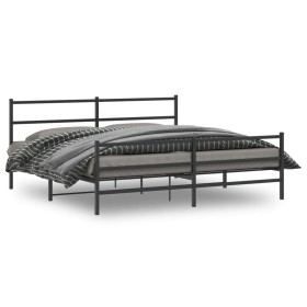 Bed frame with headboard and black metal footboard 193x203cm by , Beds and slatted bases - Ref: Foro24-355389, Price: 119,16 ...