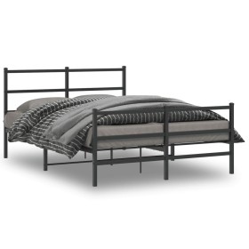 Bed frame with headboard and black metal footboard 135x190cm by , Beds and slatted bases - Ref: Foro24-355382, Price: 95,19 €...