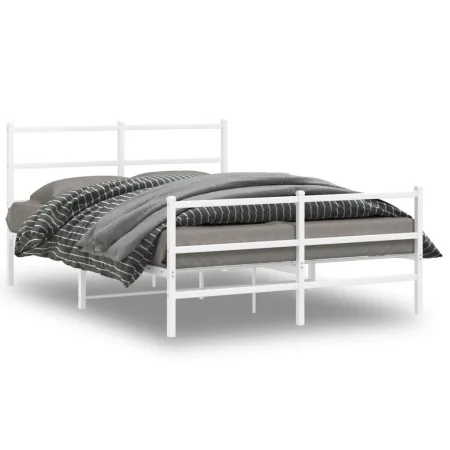 Metal bed frame with headboard and white footboard 135x190 cm by , Beds and slatted bases - Ref: Foro24-355431, Price: 86,27 ...