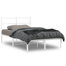 Metal bed frame with white headboard 120x200 cm by , Beds and slatted bases - Ref: Foro24-355412, Price: 80,84 €, Discount: %