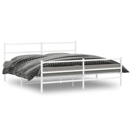 Metallbettgestell mit Kopfteil und weißem Fußteil 193x203 cm von , Betten und Lattenroste - Ref: Foro24-355438, Preis: 117,36...