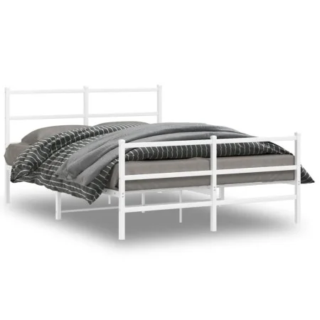 Estructura cama metal con cabecero y estribo blanco 140x200 cm de , Camas y somieres - Ref: Foro24-355433, Precio: 91,13 €, D...