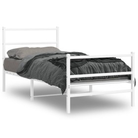 Bettgestell aus Metall mit Kopfteil und weißem Fußteil 90x200 cm von , Betten und Lattenroste - Ref: Foro24-355425, Preis: 71...