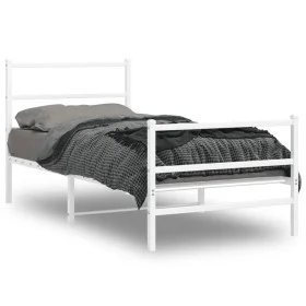 Metal bed frame with headboard and white footboard 90x200 cm by , Beds and slatted bases - Ref: Foro24-355425, Price: 70,29 €...