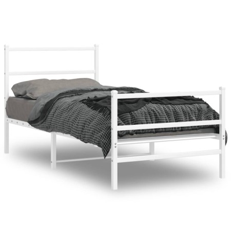 Bettgestell aus Metall mit Kopfteil und weißem Fußteil 90x200 cm von , Betten und Lattenroste - Ref: Foro24-355425, Preis: 71...
