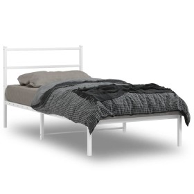 Estructura de cama de metal con cabecero blanco 107x203 cm