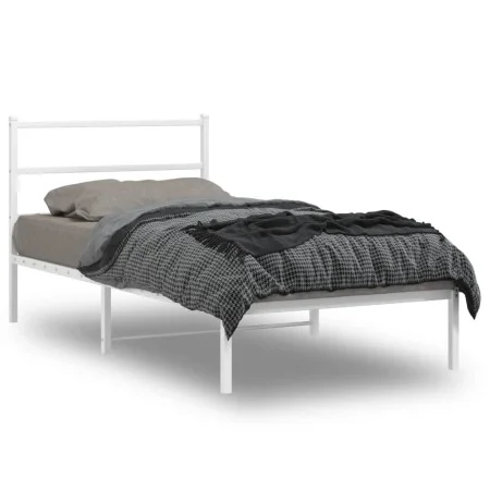 Estructura de cama de metal con cabecero blanco 107x203 cm de , Camas y somieres - Ref: Foro24-355410, Precio: 65,91 €, Descu...