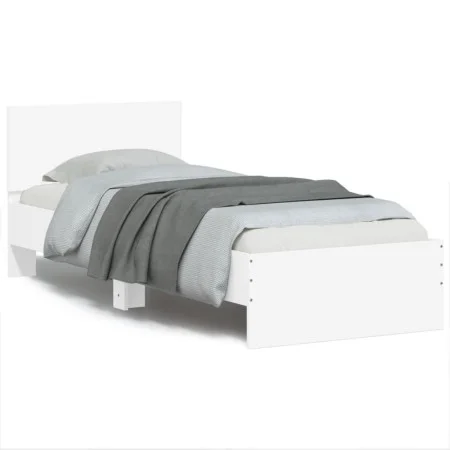 Cama con cabecero madera de ingeniería blanca 90x190 cm de , Camas y somieres - Ref: Foro24-838652, Precio: 129,18 €, Descuen...