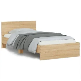 Sonoma oak engineered wood bed with headboard 100x200 cm by , Beds and slatted bases - Ref: Foro24-838619, Price: 121,50 €, D...