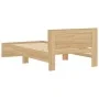 Sonoma oak engineered wood bed with headboard 100x200 cm by , Beds and slatted bases - Ref: Foro24-838619, Price: 121,48 €, D...
