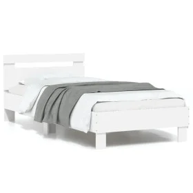 Bed frame with headboard and white LED lights 90x190 cm by , Beds and slatted bases - Ref: Foro24-838743, Price: 94,51 €, Dis...