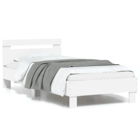 Estructura de cama con cabecero y luces LED blanco 90x190 cm