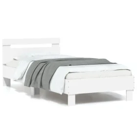 Bed frame with headboard and white LED lights 90x200 cm by , Beds and slatted bases - Ref: Foro24-838715, Price: 111,13 €, Di...