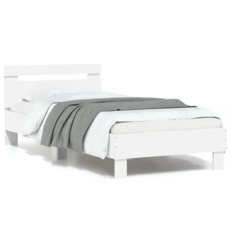Bed frame with headboard and white LED lights 90x200 cm by , Beds and slatted bases - Ref: Foro24-838715, Price: 111,13 €, Di...