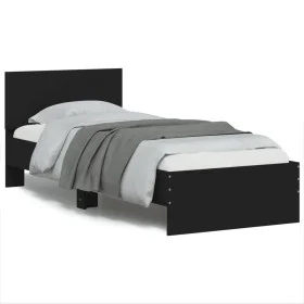 Bed frame with headboard and LED lights black 90x200 cm by , Beds and slatted bases - Ref: Foro24-838807, Price: 116,78 €, Di...