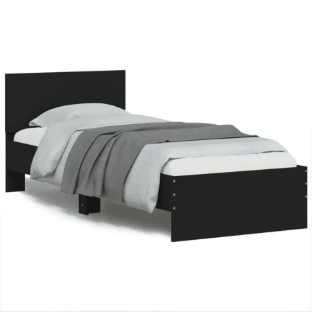 Bed frame with headboard and LED lights black 90x200 cm by , Beds and slatted bases - Ref: Foro24-838807, Price: 116,78 €, Di...