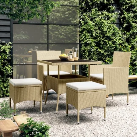 5-teiliges Garten-Esszimmerset aus synthetischem Rattan, beige von , Gartensets - Ref: Foro24-3058330, Preis: 319,28 €, Rabat...