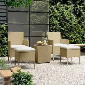 Set comedor jardín 5 pzas ratán sintético vidrio templado beige de , Conjuntos de jardín - Ref: Foro24-3058370, Precio: 234,1...