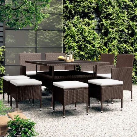 Juego de comedor de jardín 9 piezas ratán sintético marrón de , Conjuntos de jardín - Ref: Foro24-3058351, Precio: 517,55 €, ...
