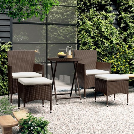 5-teiliges Gartenbistro-Set PE Rattan braunes gehärtetes Glas von , Gartensets - Ref: Foro24-3058391, Preis: 256,13 €, Rabatt: %
