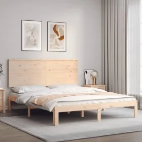 Bed frame with solid wood headboard 160x200 cm by , Beds and slatted bases - Ref: Foro24-3193671, Price: 146,43 €, Discount: %